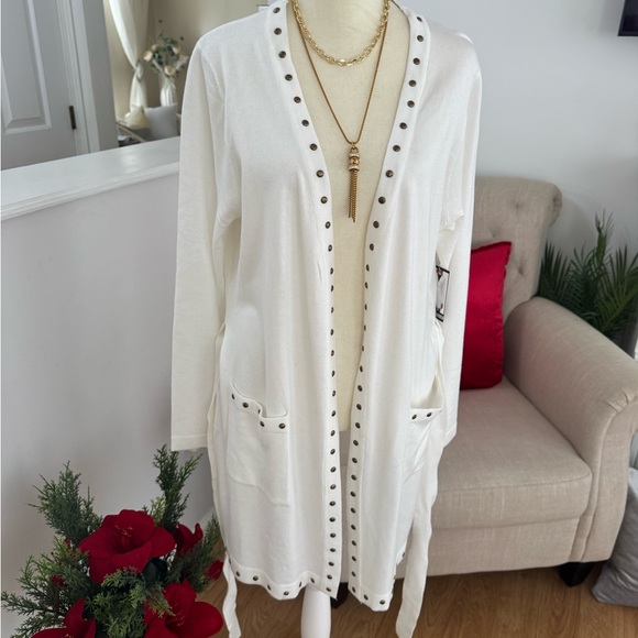 Steve Madden White Studded Cardigan SIZE L - Picture 4 of 8